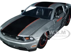 2010 Ford Mustang GT Matt Gray Metallic with Black Graphics and Stripes Ford Performance Bigtime Muscle Series 1/24 Diecast Model Car Jada 34210