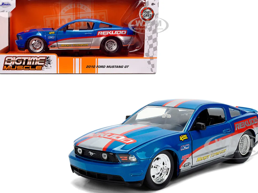 2010 Ford Mustang GT "Rekudo" Blue Metallic with Red and Silver Stripes "Bigtime Muscle" Series 1/24 Diecast Model Car by Jada