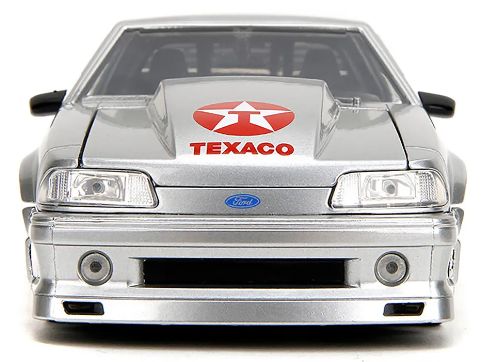 1989 Ford Mustang GT "Texaco" Silver Metallic and Matt Black "Bigtime Muscle" Series 1/24 Diecast Model Car by Jada