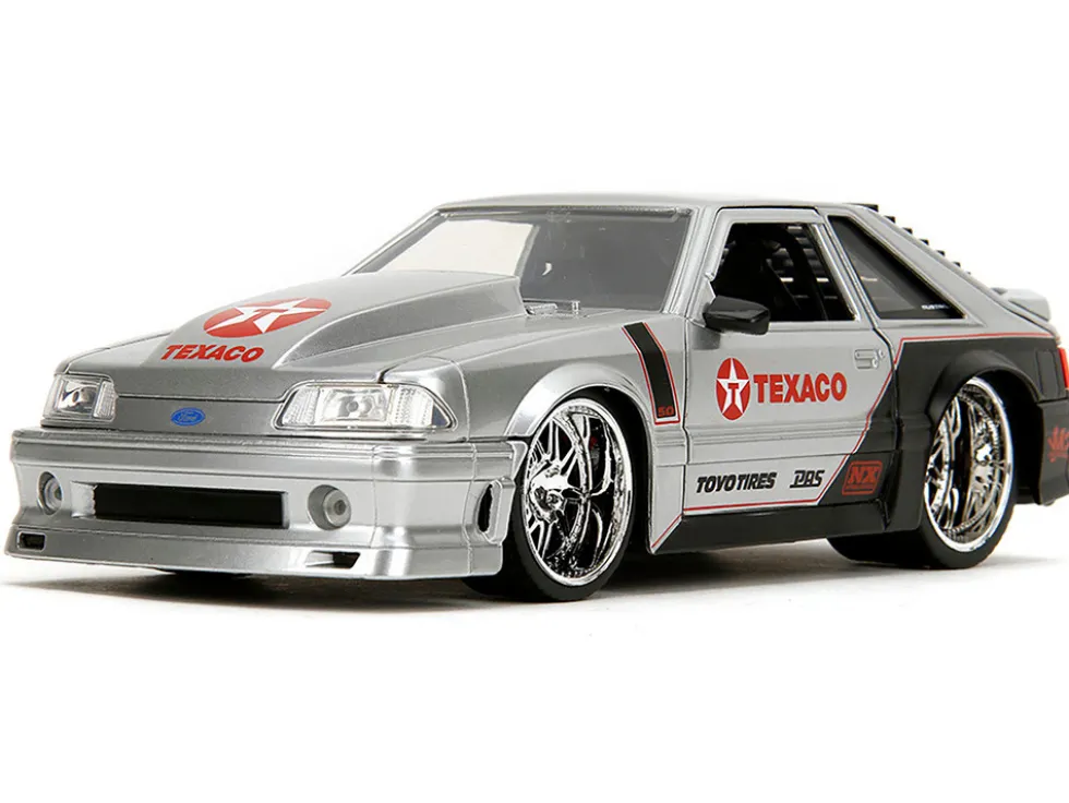 1989 Ford Mustang GT "Texaco" Silver Metallic and Matt Black "Bigtime Muscle" Series 1/24 Diecast Model Car by Jada