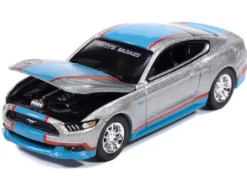 2017 Ford Mustang GT Tribute Edition "Petty's Garage" Ingot Silver Metallic with Petty Blue and Red Stripes "Modern Muscle" Series 1/64 Diecast Model Car by Auto World