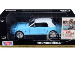 1964 1/2 Ford Mustang Light Blue White Top James Bond 007 Thunderball 1965 Movie James Bond Collection Series 1/24 Diecast Model Car Motormax 79855