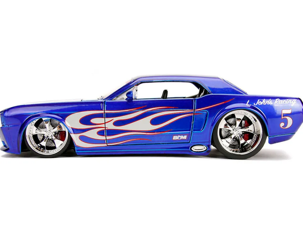 1965 Ford Mustang #5 "L. John's Racing" Candy Blue with Flame Graphics "Bigtime Muscle" Series 1/24 Diecast Model Car by Jada