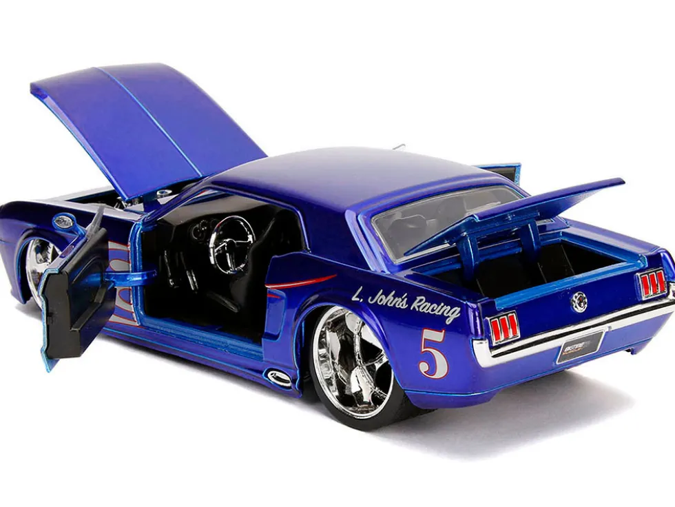 1965 Ford Mustang #5 "L. John's Racing" Candy Blue with Flame Graphics "Bigtime Muscle" Series 1/24 Diecast Model Car by Jada