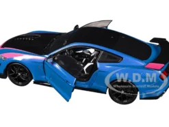 Ford Mustang Shelby GT500 Blue Metallic with Pink Stripes and Black Hood and Top 