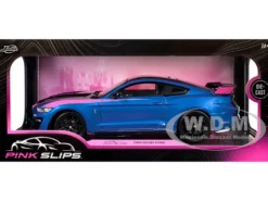 Ford Mustang Shelby GT500 Blue Metallic with Pink Stripes and Black Hood and Top 