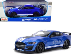 2020 Ford Mustang Shelby GT500 Blue Metallic White Stripes Special Edition 1/18 Diecast Model Car Maisto 31388