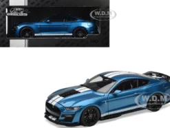 2022 Ford Mustang Shelby GT500 Blue Metallic with White Stripes 1/18 Diecast Model Car by IXO Models