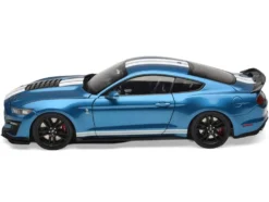 2022 Ford Mustang Shelby GT500 Blue Metallic with White Stripes 1/18 Diecast Model Car by IXO Models