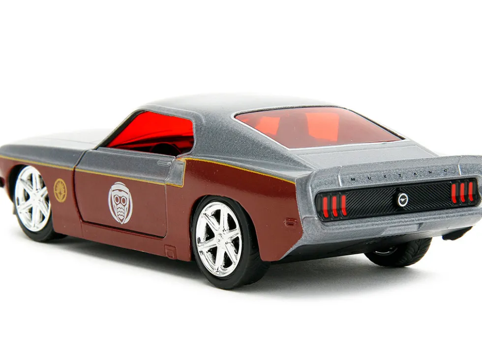 1969 Ford Mustang Silver Metallic and Dark Red and Star Lord Diecast Figure Marvel Guardians of the Galaxy Hollywood Rides Series 1/32 Diecast Model Car Jada 33077