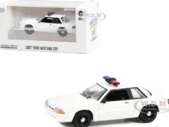 1987 1993 Ford Mustang SSP White Police Car with Light Bar Hot Pursuit Hobby Exclusive Series 1/64 Diecast Model Car by Greenlight GL43008L