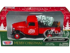 1937 Ford Pickup Truck Red and Black Merry Christmas with Tree Accessory 1/24 Diecast Model Car Motormax 73233RBIXMT