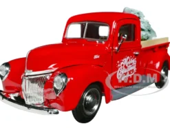 1940 Ford Pickup Truck Red Merry Christmas with Tree Accessory 1/24 Diecast Model Car Motormax 73234RBIXMT