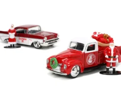 1941 Ford Pickup Truck Red White Santa's Workshop 1957 Chevrolet Bel Air Red Metallic White Express 25 Mr. and Mrs. Santa Claus Diecast Figures Holiday Rides Series 1/32 Diecast Model Cars Jada 34441