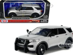 2022 Ford Police Interceptor Utility Unmarked Slick-Top Silver 1/24 Diecast Model Car Motormax 76990S