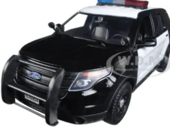 2015 Ford Police Interceptor Utility Black White Flashing Light Bar Front Rear Lights 2 Sounds 1/24 Diecast Model Car Motormax 79536