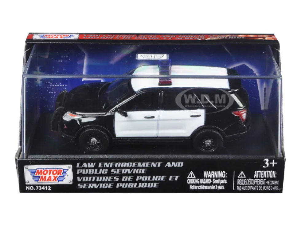 2015 Ford Police Interceptor Utility Plain Black and White Car In Display Showcase 1/43 Diecast Model Car Motormax 79478