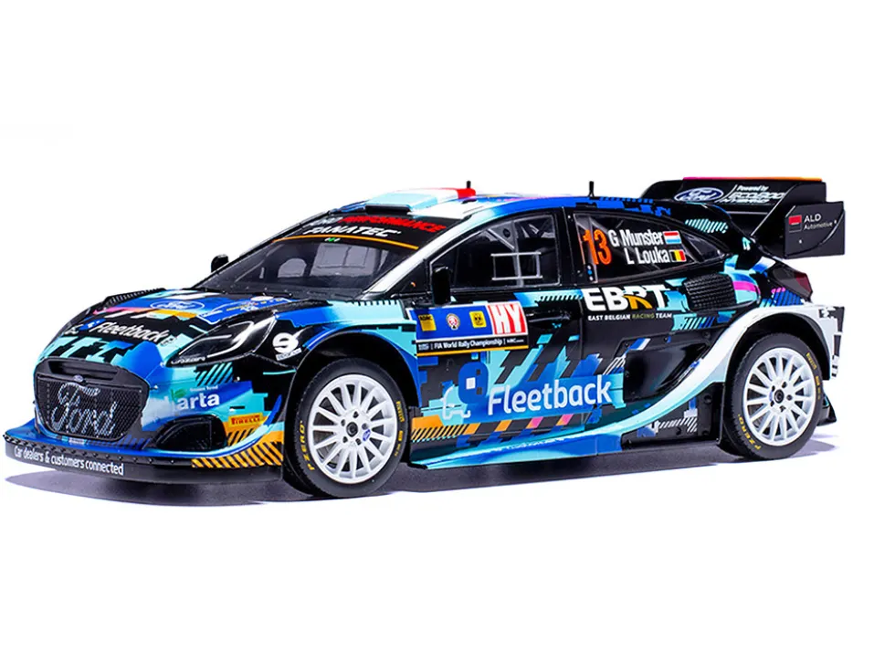 Ford Puma Rally1 #13 Gregoire Munster - Louis Louka "Central European Rally" (2023) 1/18 Diecast Model Car by IXO Models