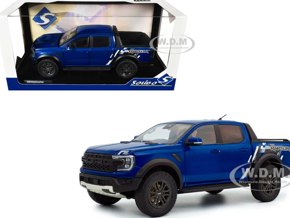 2024 Ford Ranger Raptor Pickup Truck Blue Lightning Metallic 1/18 Diecast Model Car by Solido