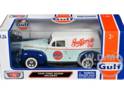 1940 Ford Sedan Delivery Light Blue and White Gulf Oil Gulfpride Gulf Die Cast Collection 1/24 Diecast Model Car Motormax 79661GULF
