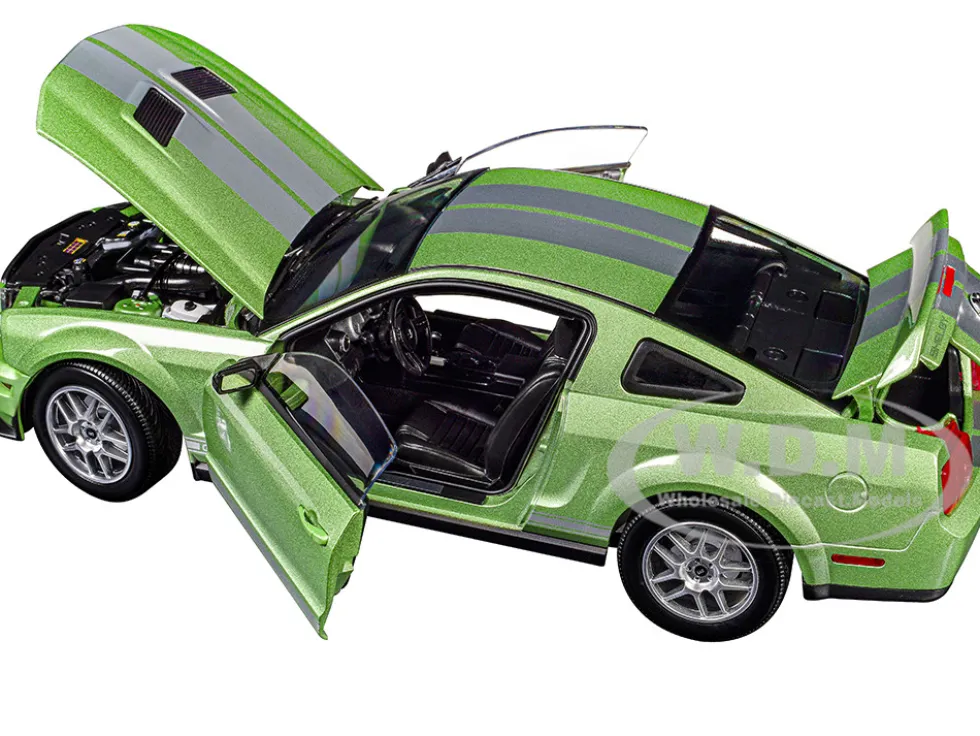 2007 Ford Shelby GT500 Lime Green Metallic with Silver Stripes "Shelby Collectibles" Series 1/18 Diecast Model Car by ACME