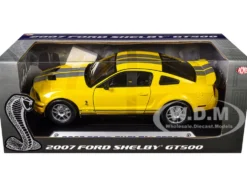 2007 Ford Shelby GT500 Yellow with Silver Stripes "Shelby Collectibles" Series 1/18 Diecast Model Car by ACME
