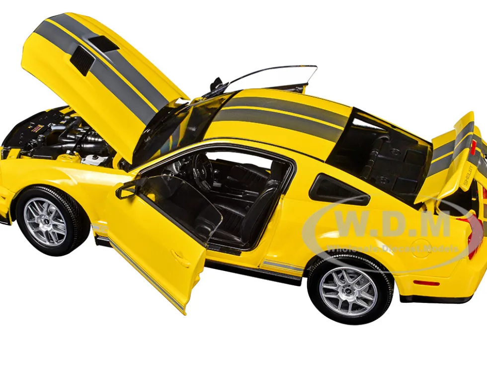 2007 Ford Shelby GT500 Yellow with Silver Stripes "Shelby Collectibles" Series 1/18 Diecast Model Car by ACME