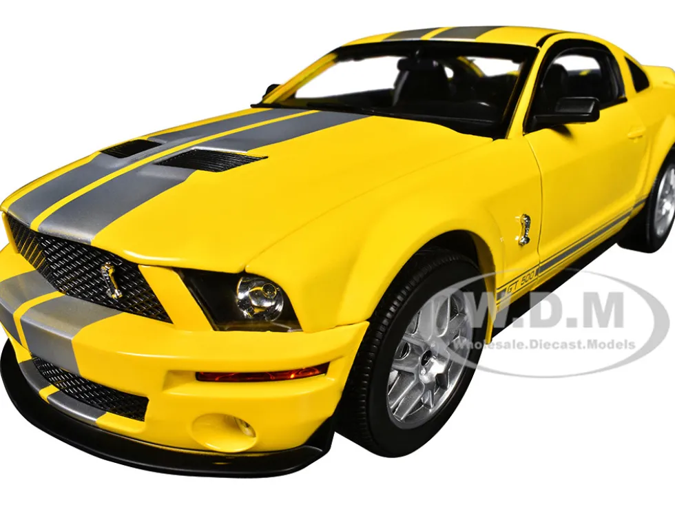 2007 Ford Shelby GT500 Yellow with Silver Stripes "Shelby Collectibles" Series 1/18 Diecast Model Car by ACME