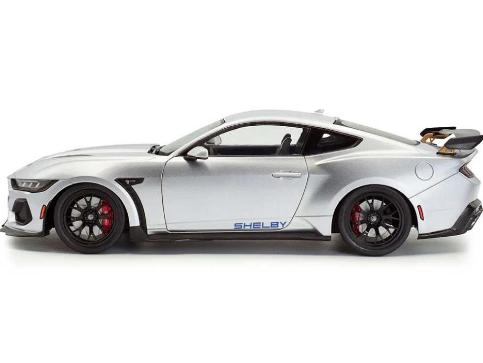 2024 Ford Shelby Mustang Super Snake Gray Metallic with Blue Stripes 1/18 Diecast Model Car by Solido
