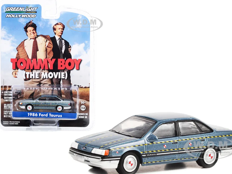 1986 Ford Taurus Blue Metallic Zalinsky Auto Parts Crash Test Vehicle Tommy Boy 1995 Movie Hollywood Series Release 38 1/64 Diecast Model Car Greenlight 44980A