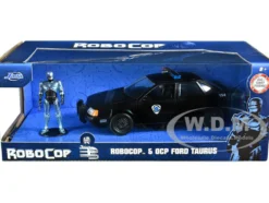 Ford Taurus OCP Matt Black Detroit Police and Robocop Diecast Figure 35th Anniversary Robocop 1987 Movie Hollywood Rides Series 1/24 Diecast Model Car Jada 33743