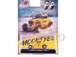 1932 Ford Three-Window Coupe "MoonEyes" Yellow with Black Stripe Limited Edition to 4400 pieces Worldwide 1/64 Diecast Model Car by M2 Machines