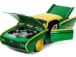 1963 Ford Thunderbird Green Yellow Metallic Hood Graphics Loki Diecast Figure Loki Marvel Series 1/24 Diecast Model Car Jada 33357