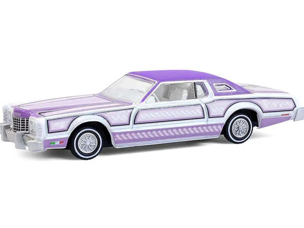 1973 Ford Thunderbird Lowrider "Michael Heralda Special Edition" Purple Metallic with Graphics and White Interior "Hobby Exclusive" Series 1/64 Diecast Model Car by Greenlight