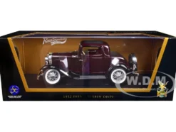 1932 Ford 3 Window Coupe Burgundy with Black Top 1/18 Diecast Model Car Road Signature 92248bur