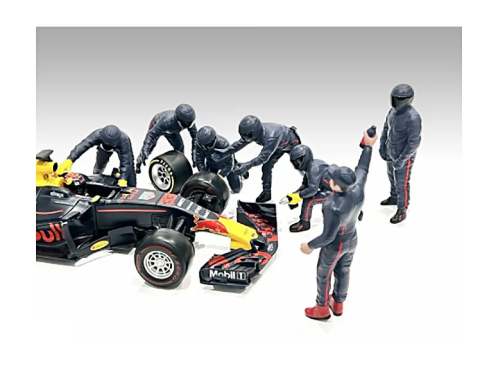 Formula One F1 Pit Crew 7 Figure Set Team Blue Release III for 1/18 Scale Models American Diorama 76558