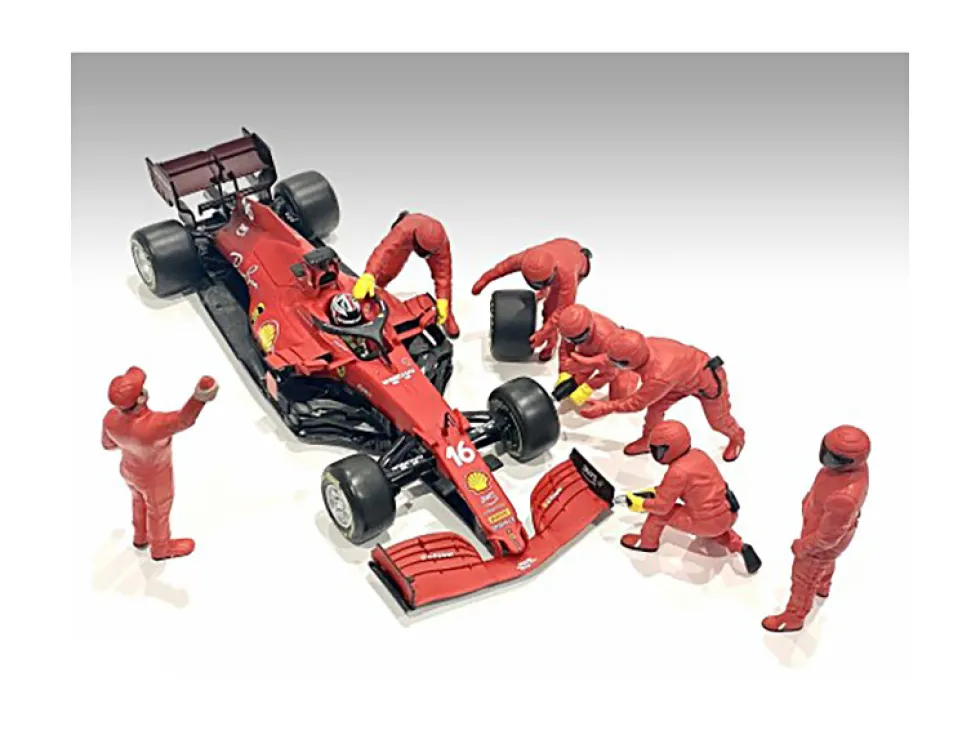 Formula One F1 Pit Crew 7 Figure Set Team Red Release III for 1/18 Scale Models American Diorama 76556