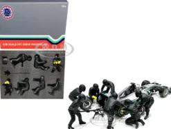Formula One F1 Pit Crew 7 Figurine Set Team Black Release II 1/18 Scale Models American Diorama 76554