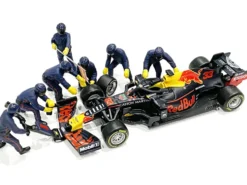Formula One F1 Pit Crew 7 Figurine Set Team Blue 1/43 Scale Models American Diorama 38384