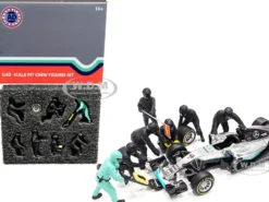 Formula One F1 Pit Crew 7 Figurine Set Team Black 1/43 Scale Models American Diorama 38383