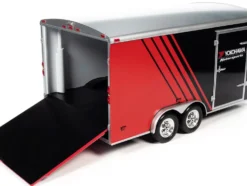 Four Wheel Enclosed Car Trailer Yokohama Motorsports Black Red for 1/18 Scale Model Cars Auto World CP7838