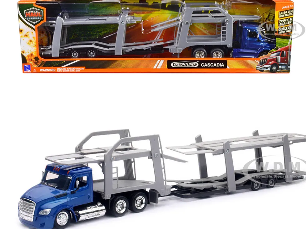 Freightliner Cascadia Auto Transporter Blue Metallic Long Haul Trucker Series 1/43 Diecast Model New Ray NR16033