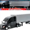 Freightliner Cascadia Truck Black with Silver Container "Transporter" Series 1/32 Diecast Model by Welly