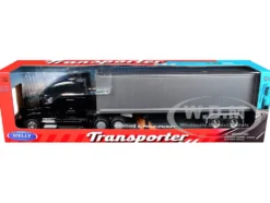 Freightliner Cascadia Truck Black with Silver Container "Transporter" Series 1/32 Diecast Model by Welly