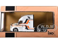 2018 Freightliner Cascadia Truck Tractor White with Black and Orange Stripes 1/64 Diecast Model by IXO Models
