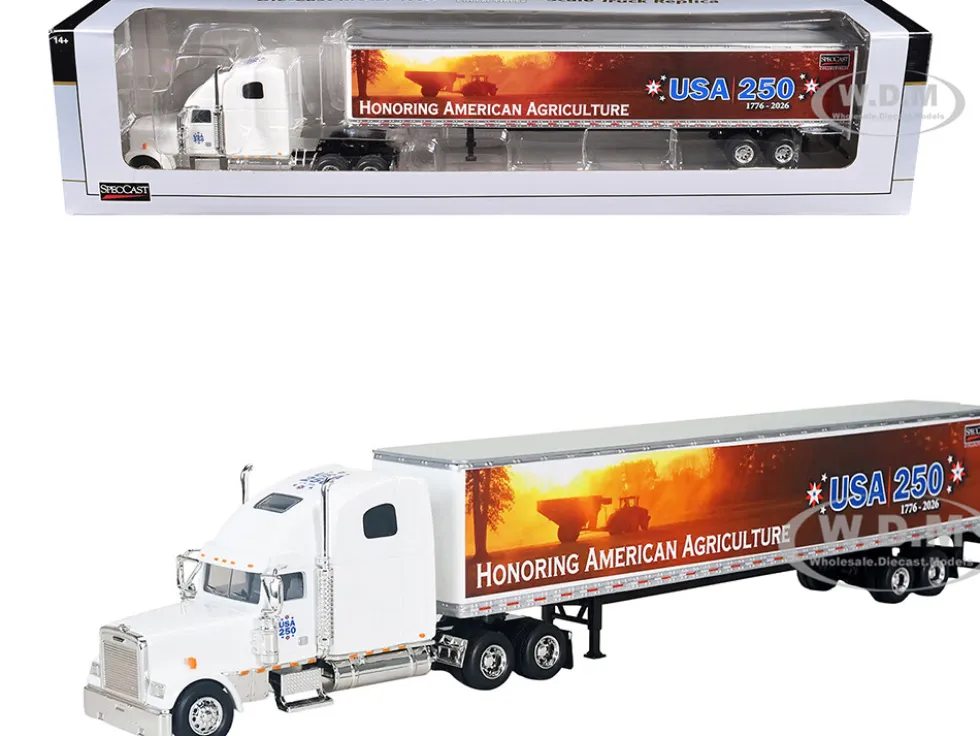 Freightliner Classic XL Sleeper Cab White with Trailer "Honoring American Agriculture - USA 250" 1/64 Diecast Model by SpecCast