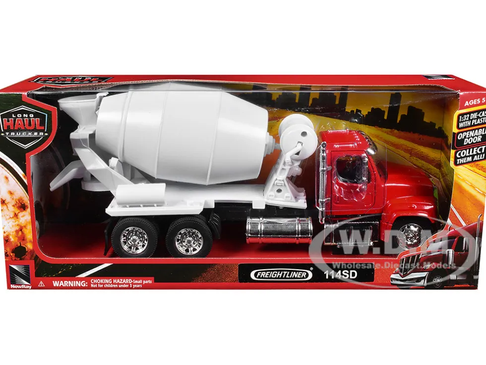 Freightliner 114SD Cement Mixer Red and White "Long Haul Truckers" Series 1/32 Diecast Model by New Ray