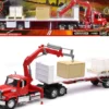 Freightliner 114SD Flatbed Truck with Crane Red with Accessories Long Haul Trucker Series 1/32 Diecast Model New Ray 10993