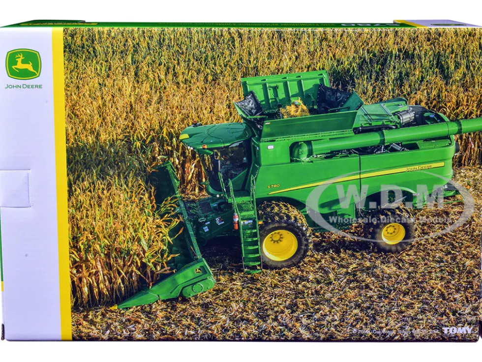 Freightliner Tractor White Lowboy Trailer John Deere S780 Wheeled Combine Corn Head Set 3 pieces 1/64 Diecast Models ERTL TOMY 45656