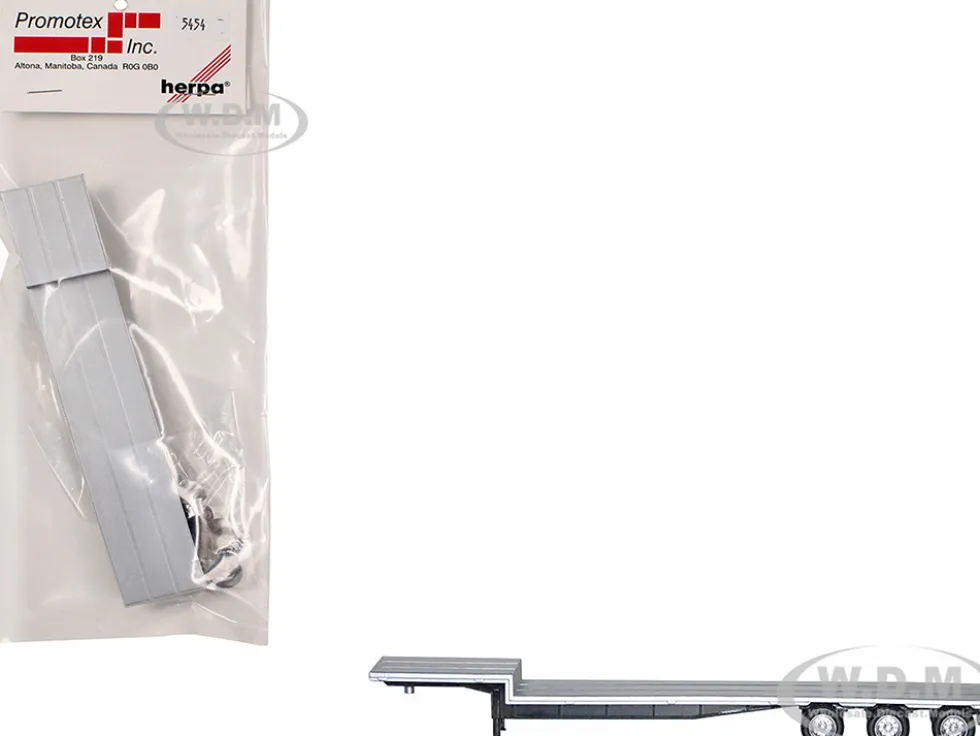 48ft 3-Axle Drop Deck Trailer with Chrome Wheels and Silver Top 1/87 (HO) Plastic Model by Promotex